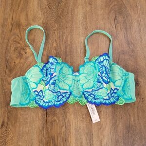 Adore Me Colete Contour Balconette Bra Size 38B Lace Floral Mermaid Green Blue